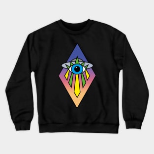 UFO Evil Eye Art Deco Geometric Diamond Shape sunset Sky Space Illuminati Pyramid Crewneck Sweatshirt